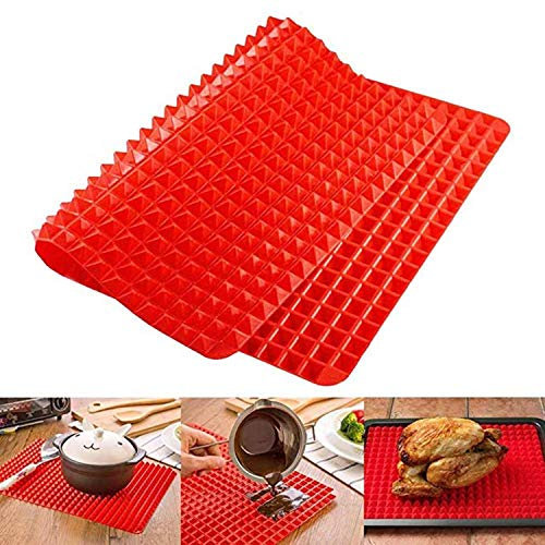 Silikon Backmatte mit Pyramiden 2er-Set, Backunterlage Hitzebeständig Silikonmatte 39.5x27.5cm Backform (1 Stück Rot, 39.5 cm x 27.5 cm)