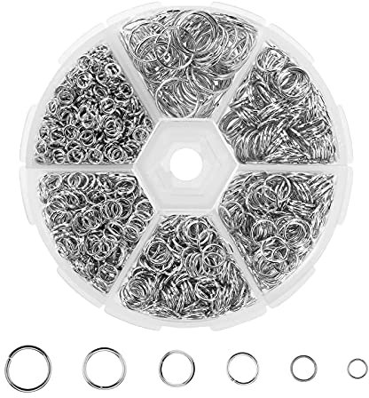 Kit de 1390 Anneaux de Saut Ouverts pour Fabrication de Bijoux - Connecteurs Métal avec Boîte pour Porte-Clés (Argent, 4/5/6/7/8/10mm)