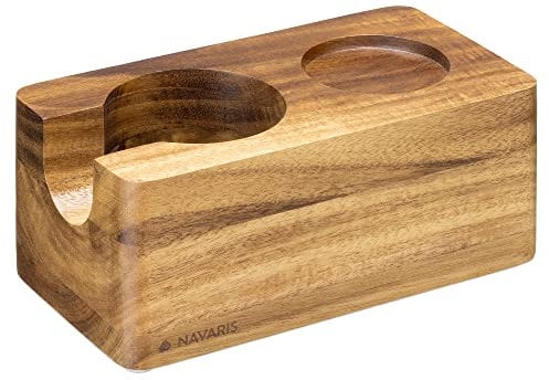 Navaris Tamperstation 51mm aus Akazienholz - Holz Tamper Station für Siebträger - Abklopfbehälter Abklopfer - Barista Zubehör - Natur braun