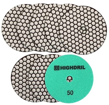HIGHDRIL Trocken Diamant Polierscheibe - 8 Stk. #50 Diamant Polier Auflagen für Granit Stein Marmor Bodenschleifer oder Polierer Dia 5 Zoll/125MM