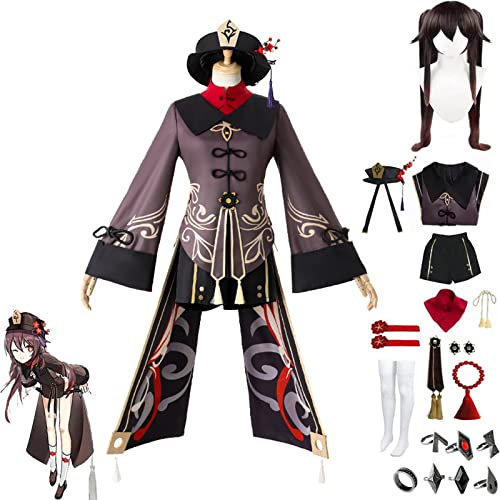 FANKXIUXI Genshin Impact Hu Tao Cosplay Kostüm Outfit Spiel Anime Charaktere Venti Uniform Kleid Full Set Halloween Dress Up Anzug mit Perückenhut XXXL
