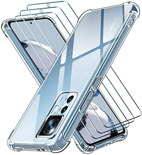 ivoler Klar Hülle für Xiaomi 12T Pro mit 3 Stück Panzer Schutz Glas, Dünne Weiche TPU Silikon Transparent Stoßfest Schutzhülle Durchsichtige Kratzfest Handyhülle Case Cover