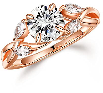 Willow Moissanite Engagement Rings for Women, Rose Gold Sterling Silver, Created Moissanite