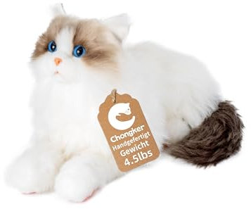 Chongker gewichtetes Kuscheltier, 2KG Kuscheltier, realistische Ragdoll-Katze Größe, lebensechte gewichtete Katze Plüsch (Gewichtete Ragdoll-Katze)