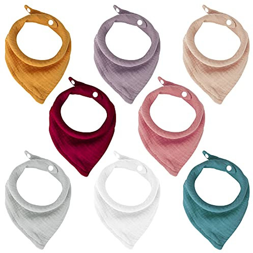 8 Stück Baby Dreieckstuch Lätzchen, Doppellagig Saugfähige Und Absorbierende Musselin Halstücher mit 4 Verstellbaren, Sabberlätzchen für Unisex, Junge, Mädchen, Säugling, Kleinkinder