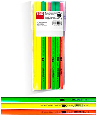 TOX Neo Zimmermannsbleistift, oval-vierkant, Neonfarben, Härtegrad medium, für Strichbreiten von 1 – 2 mm, ungespitzt, 250 mm lang, 09790106