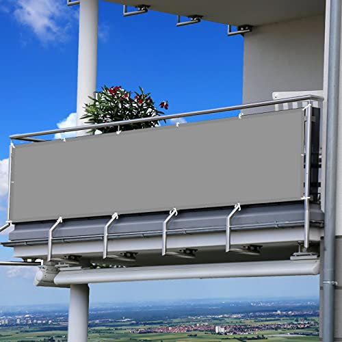 Balkon Sichtschutz Seitenmarkise 50 x 450 cm mit Ösen und Kabelbinder Sonnen Segel PB2 PES 100% Polyester für Seite den Balkon Garten Terrasse, Hellgrau