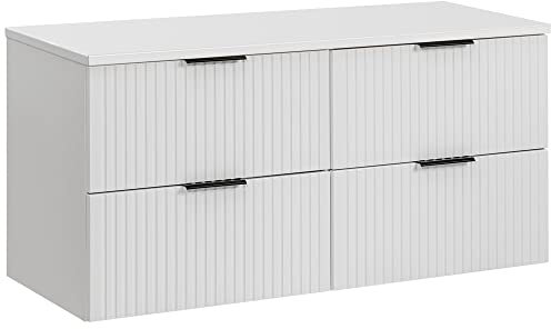 Lomadox Badmöbel Waschtisch-Unterschrank 120 cm weiß matt mit gerilllter Front Waschbecken Badschrank mit 4 Softclose-Auszügen, B/H/T 120,6/59,2/46,5 cm