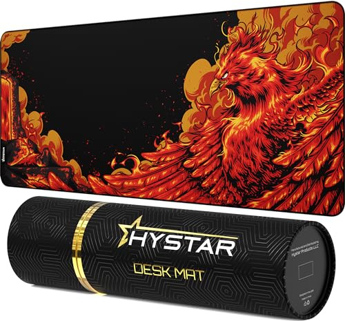 Hystar® Alfombrilla de mouse extendida para juegos | XXXL 45 x 20 pulgadas | 5 mm de grosor, superficie impermeable, tela de poliéster suave y base de goma natural | Fénix mítico