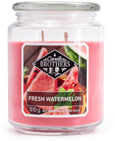 Candle-Brothers Große Duftkerze im Glas mit Deckel | Fresh Watermelon | Duftkerze Fruchtig | Kerze 2 Docht | Kerze lange Brenndauer | Geschenk für Frauen