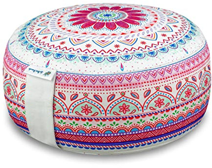 Bine Brändle Mandala Meditationskissen - Yogakissen - Bodenkissen - Ideale Sitzhöhe 15 cm - Innenkissen mit anpassbarer Dinkelspelzfüllung - GOTS Zertifiziert - Bezug aus Baumwolle (Morgentau)