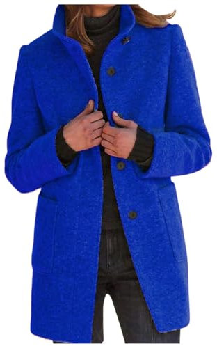 Hauetro Wollmantel Damen Einfarbige Mantel Übergangsmantel Große Größen Casual Outwear Lang Schwarzer Übergangsjacke mit Taschen Slim Fit Trenchcoat Herbst Winter Windjacke Weiche Wintermantel XL