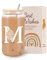 VivaJoy A-Z Initial Personalised Birthday Gifts for Women - Monogrammed Gifts for Women,Initial Letter M,Glass Cups with Lids Straws, Funny Christmas or Birthday Gifts for Her,Mum,Friend,Sister