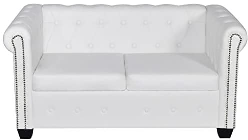 ULUYYUC Sitzgarnitur Wohnzimmer Couch Klein Lesesessel Kleine Couch - Chesterfield-Sofa 2-Sitzer Kunstleder Weiß für Wohnzimmer Balkon Jugendzimmer Küche