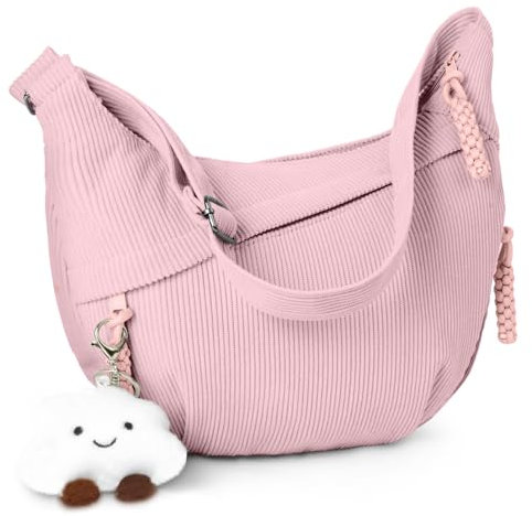 Aucuu Crossbody Bag Damen Umhängetasche, Halbmond Crossbody Bag, Cord Tasche Casual Schultertasche, Hobo Halfmoon Bag mit Verstellbarer Schultergurt, Bauchtasche Damen für Arbeit Reisen Alltag