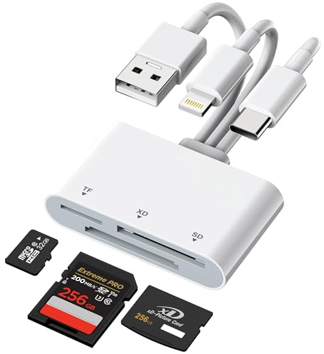 XD Kartenleser, SD Kartenleser mit Lightning/USB-C/USB-A, 3-in-1-SD/TF/XD-Kartenadapter für iPhone 16/15/14/13, iPad, PC, Android, Olympus xd Picture Card Adapter, unterstützt exFAT, Plug-and-Play
