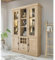 Lomadox Esszimmer Buffetschrank Vitrinenschrank 147 cm breit mit Beleuchtung, Eiche mit schwarz, mit 2 Glastüren, 2 Holztüren, 3 offenen Fächern, 2 Schubladen und 6 Flaschenfächern, Landhausstil