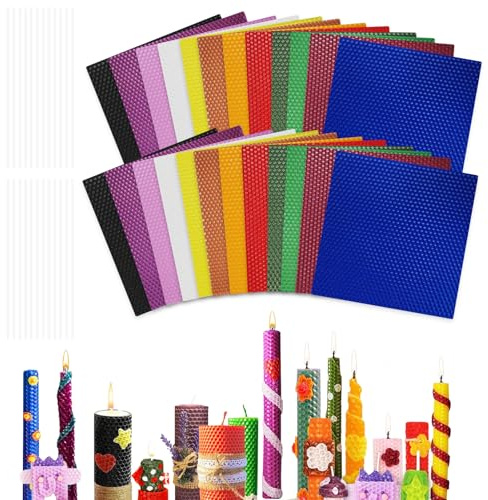 Chingcoo Beeswax Sheets for Candles, Beeswax Candle Making Kit, Bright Colours, Beeswax Leaves for Candle Making, Beeswax Candle DIY Kit for Adults (24 Pieces, Multicoloured)