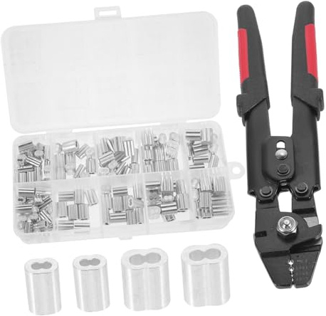 Mikinona Pince à Sertir Câble Inox Portable avec Kit Manchons Aluminium Outil Crimper Fil Acier Multifonction pour Câblage Électrique