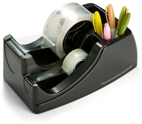Officemate Recycled 2-in-1 Heavy Duty Tape Dispenser, 1 and 3 Cores, Black (96690)