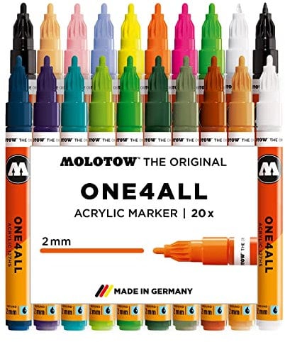 Molotow One4All 127HS Acryl Marker Main-Kit 2 (2,0 mm Strichstärke, hochdeckend und permanent, UV-beständig, für fast alle Untergründe) 20 Stück sortiert, beige