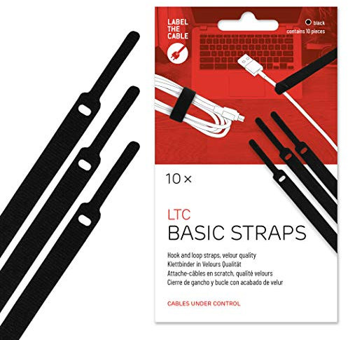 LABEL THE CABLE Clip Fermacavi a Strappo - Fascette Cavi con Nastro a Strappo - Organizer Cavi - 17 cm - LTC BASIC STRAPS - Confezione da 10 - Nero - LTC 1110
