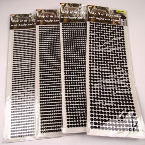 Meena Supplies Up to 1350x Stick On Self Adhesive Rhinestones - (Black, 4mm x990 pcs)