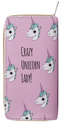 DonDon Geldbörse Damen mit Reißverschluss Portemonnaie Geldbeutel Damen Kinder Mädchen Einhorn Unicorn Muster Crazy Unicorn Lady