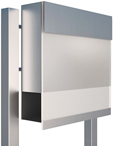 Standbriefkasten mit Zeitungsfach, Design Briefkasten Manhattan Stand Edelstahl/Acryl Weiß - Bravios