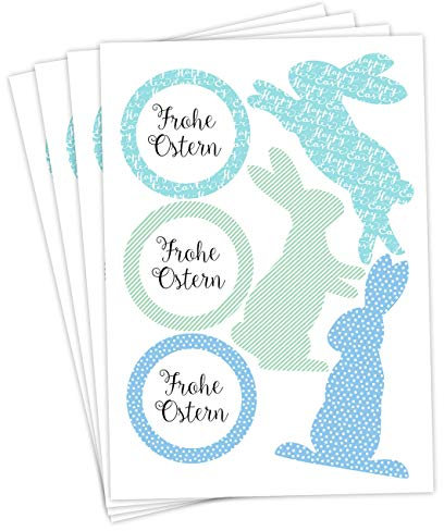 Papierdrachen 24 Oster Aufkleber zum Basteln und Dekorieren - Motiv Osterhasen & Frohe Ostern in Blautönen - Sticker Nr 10 - Ostern 2023
