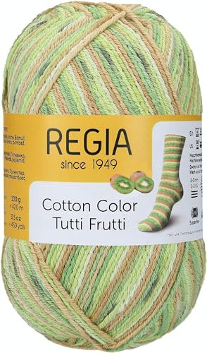 REGIA 4-fädig Cotton Tutti Frutti 9801621-02418 kiwi Handstrickgarn, Sockengarn, 100g Knäuel