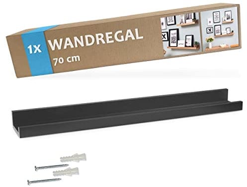 PHOTOLINI Wandregal stabiles MDF-Holz schwarz 70 cm, Schweberegal, modernes Design, Bilderleiste für Fotos, Poster & Deko-Objekte zur flexiblen Gestaltung, U-Form, einfaches Anbringen