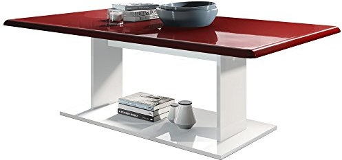 Vladon Table de Salon Table Basse Mono en Blanc avec Plateau de Dessus en Bordeaux Haute Brillance