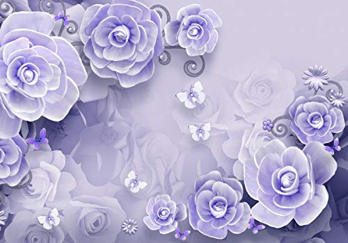 wandmotiv24 Fototapete Blumen Lila, XS 150 x 105cm - 3 Teile, Fototapeten, Wandbild, Motivtapeten, Vlies-Tapeten, Ornament, Vintage, Schmetterling M1696