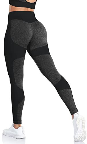 ShinyStar Damen Sport Leggings mit Hohe Taille Blickdicht Fitnesshose Weiche Dehnbare Yogahose mit Bauchkontrolle Schwarz L