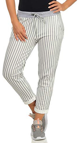 GRINGO Damen Sweatpants Boyfriend Freizeithose Jogginghose Sporthose One Size (Grau gestreift)