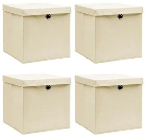 vidaXL 4X Aufbewahrungsbox mit Deckel Zusammenklappbar Spielkiste Regalkorb Faltkiste Korb Kinderbox Box Kiste Creme 32x32x32cm Stoff