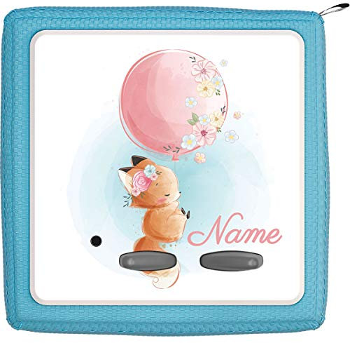 Coverlounge® Schutzfolie passend für die Toniebox mit Namen personalisiert | Baby Fuchs fliegt mit Luftballon