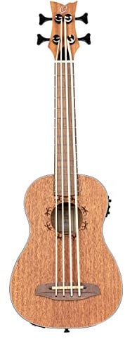 Ortega Guitars Bass Ukulele Linkshänder – Elektro-Akustisch – Lizard Series – Inklusive Gig Bag – Mahagoni, Natur (LIZZY-BS-GB-L)