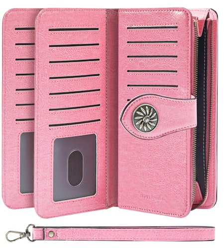 Travelambo Damen-Geldbörse, RFID-blockierend, Kreditkartenetui, große Kapazität, Handgelenk, Ledergeldbörse, Icy Pink, Einheitsgröße, Retro
