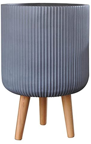 IDEALIST 21cm Indoor Plant Pot | Fluted Grey Reinforced Stone Planter with Legs| Flower Pot Cover D21 H36 cm, 8 litres