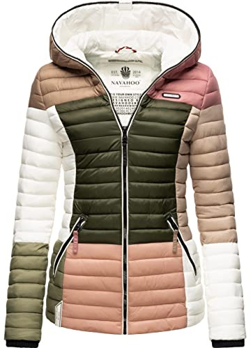 Navahoo Damen Übergangsjacke Colorblocking leichte Steppjacke mit Kapuze Multikulti Multicolour Naturals Gr. S