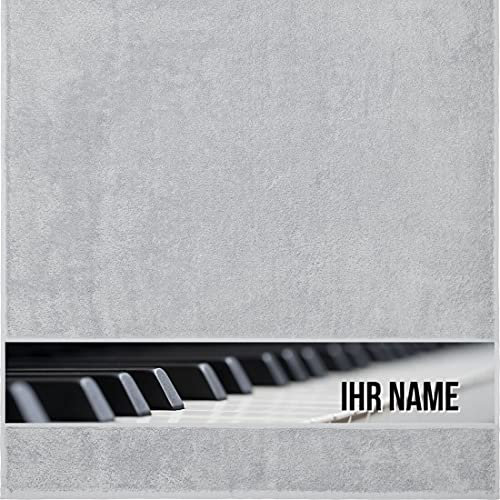 Manutextur Duschtuch mit Namen - personalisiert - Motiv Klavier 1 - viele Farben & Musik-Motive - Dusch-Handtuch - hellgrau - Größe 70x140 cm - persönliches Geschenk mit Wunsch-Motiv und Wunsch-Name