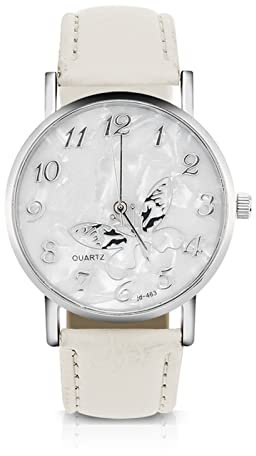 Orologio Da Donna Moda Cinturino In Pu Pelle, Polso Farfalle Piccolo Vintage Orologi Analogici A 3 Colori Pelle Quadrante Sottile Farfalla Elegante Al Quarzo Particolare Con Alla Forma Di Bianco