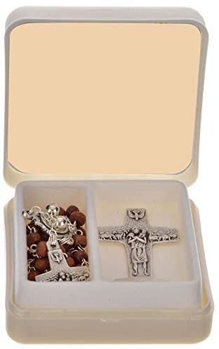 Holyart: Papst Franziskus Rosenkranz und Kreuz, Kompakt mit Buchstabenmuster, Religious Storage Box, 4,6x2,4 cm