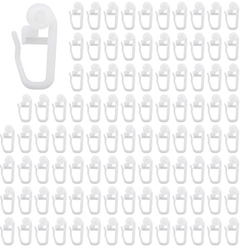 Create Idea 100pcs Clips de Rideau Roulant en Plastique Blanc - Crochets pour Rails Type de Piste, Fenêtre, Porte, Douche et Draperie