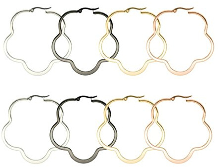 4 Paar Damen Ohrringe Edelstahl Creolen mit hohlen Blumen für Frauen 30mm/40mm/50mm Creolen Silber/Schwarz/Gold/Roségold