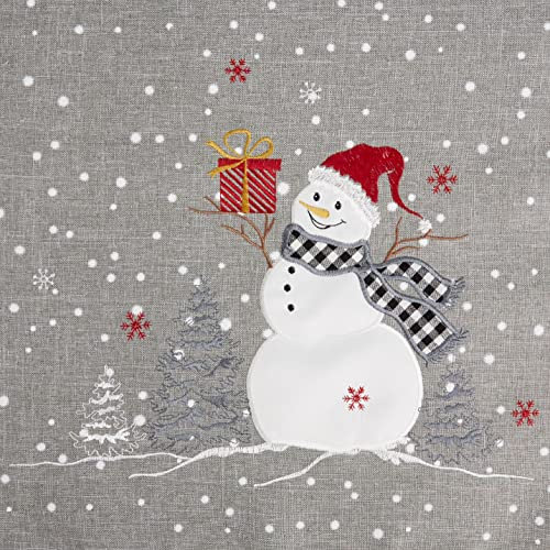 texpot Tischläufer 40 x 140 cm Hellgrau mit Stickerei Schneemann Winter Advent Weihnachten
