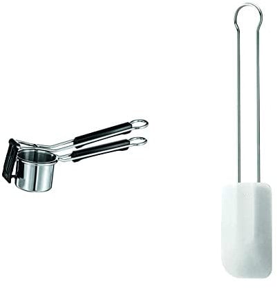 RÖSLE Kartoffelpresse, Silber/Schwarz & Teigschaber, Hochwertiger Teigspachtel als Back- und Kochhelfer, strapazierfähiges Silikon, weiß, 26cm, Edelstahl 18/10, -30°C bis +200°C, Spülmaschinengeeignet