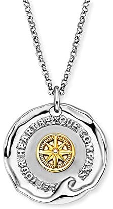 Engelsrufer Damen Halskette Aloha aus Sterling Silber mit rundem Bicolor Let your Heart be your Compass Anhänger - Karabinerverschluss - in drei Längen verstellbar - nickelfrei